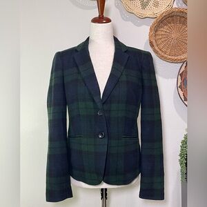 Liz Claiborne Blazer Jacket Women’s Small Plaid Tartan Dark Academia Green Blue